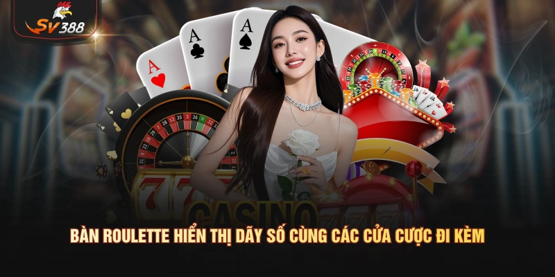 Bàn roulette hiển thị dãy số cùng các cửa cược đi kèm